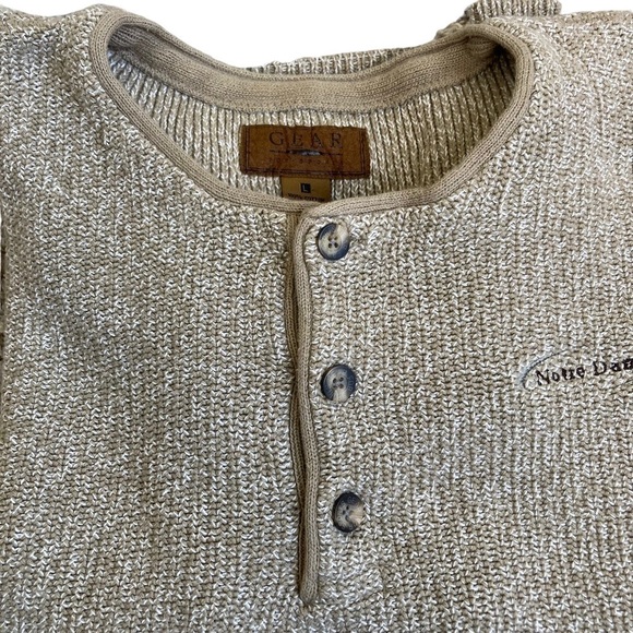 Vtg Gear for Sports 1/4 Button-up Knit Grandpa Sweater ‘Notre Dame’ Logo Sz L - Picture 8 of 16